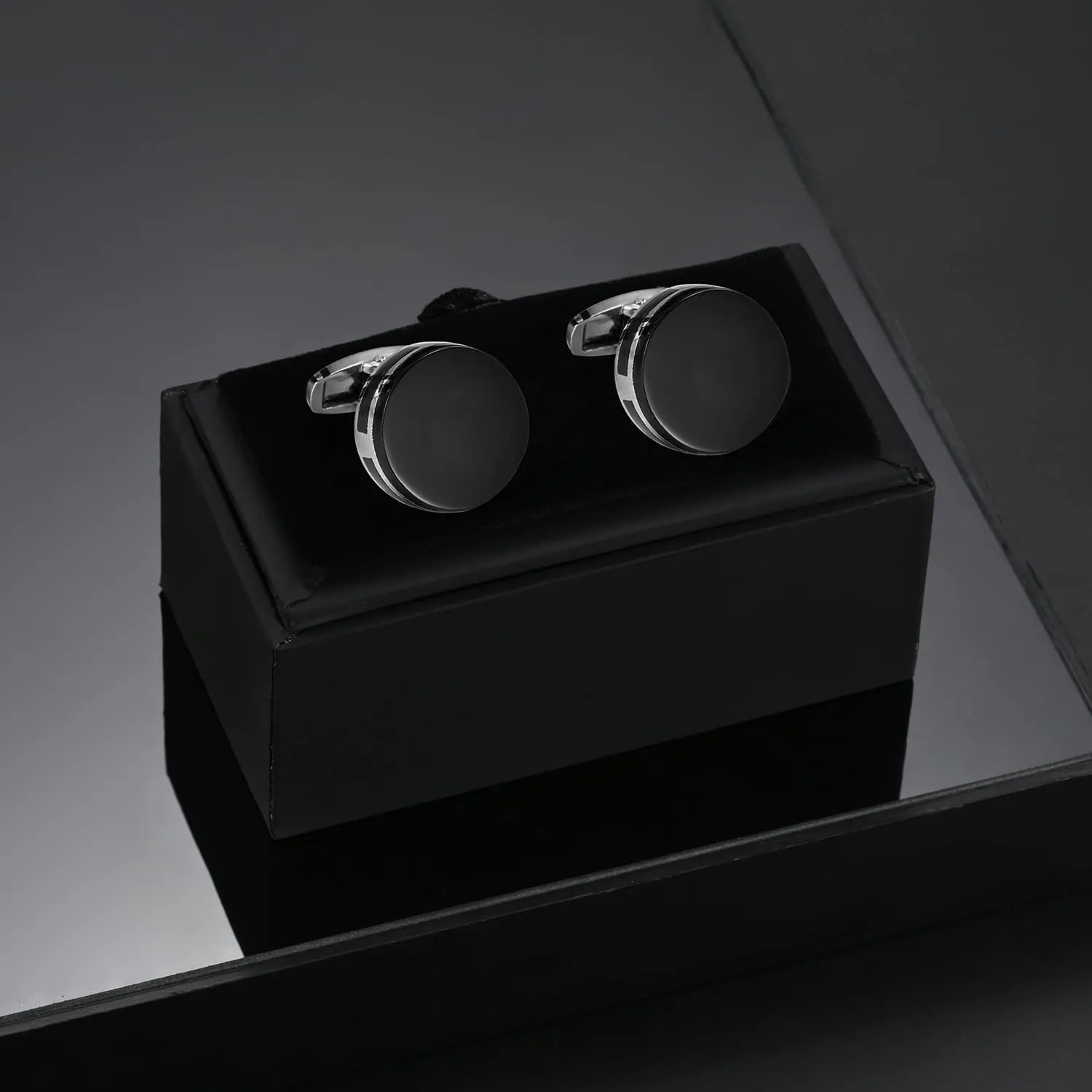 wynameleri Classic Cufflink Round Tuxedo Wedding Business Parts Blanks Black Cuff Link Button for Men