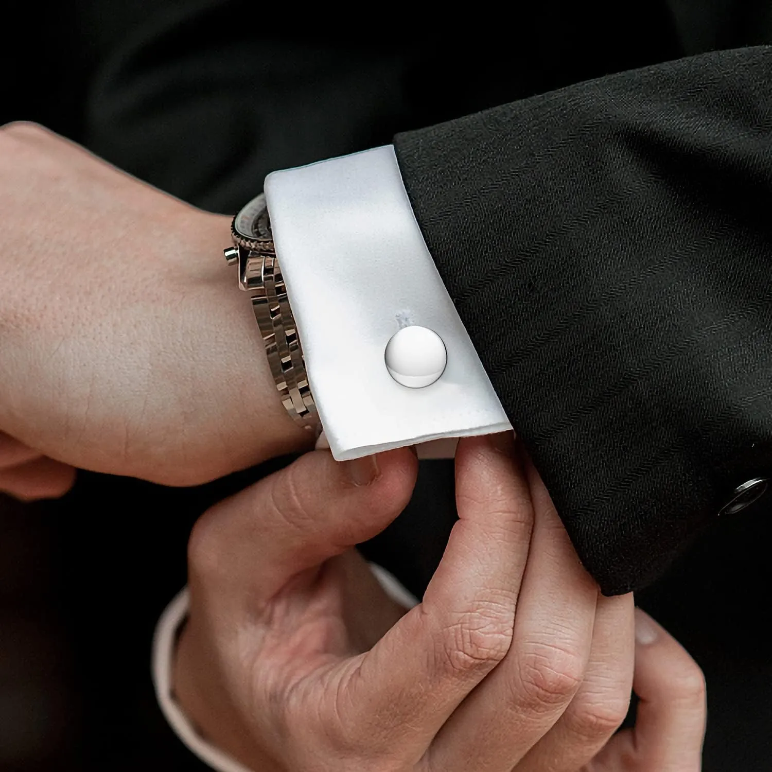 wynameleri Classic Cufflink Round Tuxedo Wedding Business Parts Blanks Black Cuff Link Button for Men