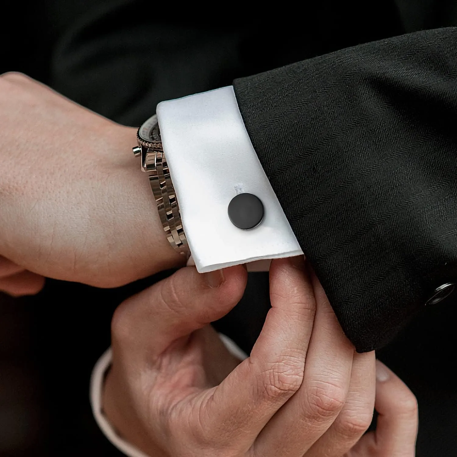 wynameleri Classic Cufflink Round Tuxedo Wedding Business Parts Blanks Black Cuff Link Button for Men