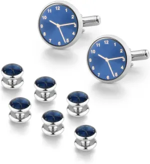 wynameleri Mens Classic Shirts Cufflink Studs, Clcok Tuxedo Shirt Button and Cuff Links Set, Formal Business Wedding Jewelry