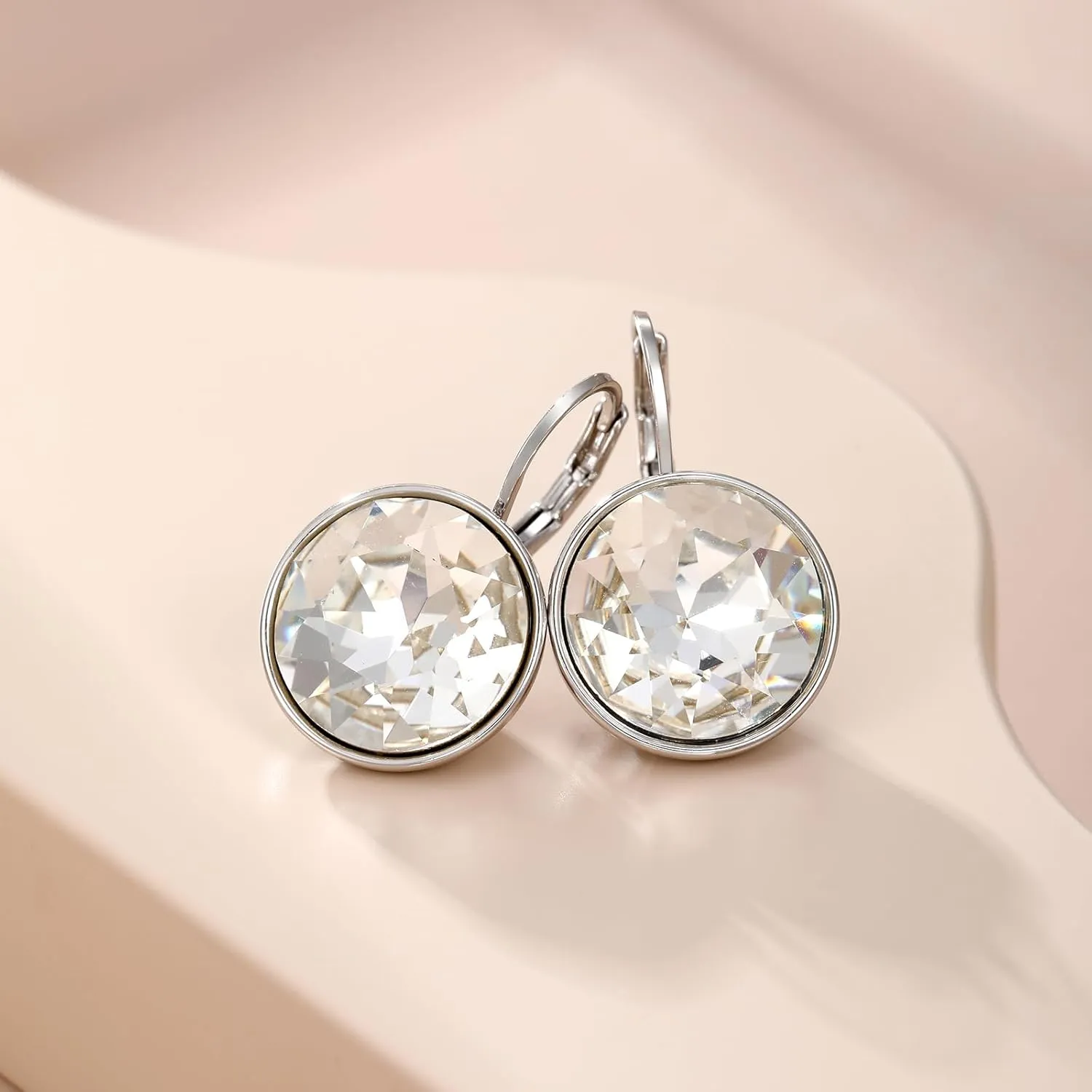 XUPING Round Crystal Leverback Earrings Sparkly Elegant Austrian Crystals 18K Platinum Plated Hypoallergenic Delicate Jewelry Gifts For Women Party