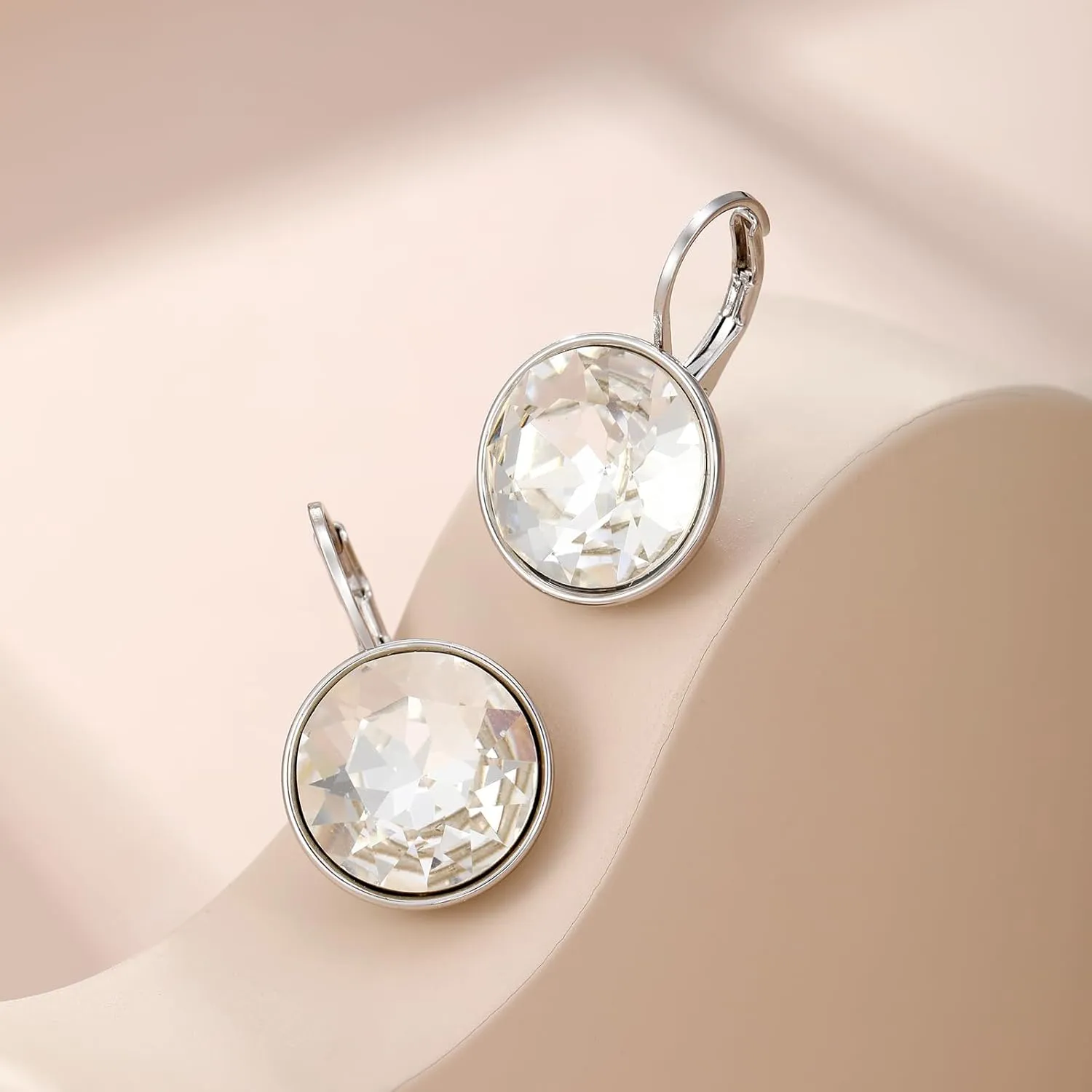 XUPING Round Crystal Leverback Earrings Sparkly Elegant Austrian Crystals 18K Platinum Plated Hypoallergenic Delicate Jewelry Gifts For Women Party