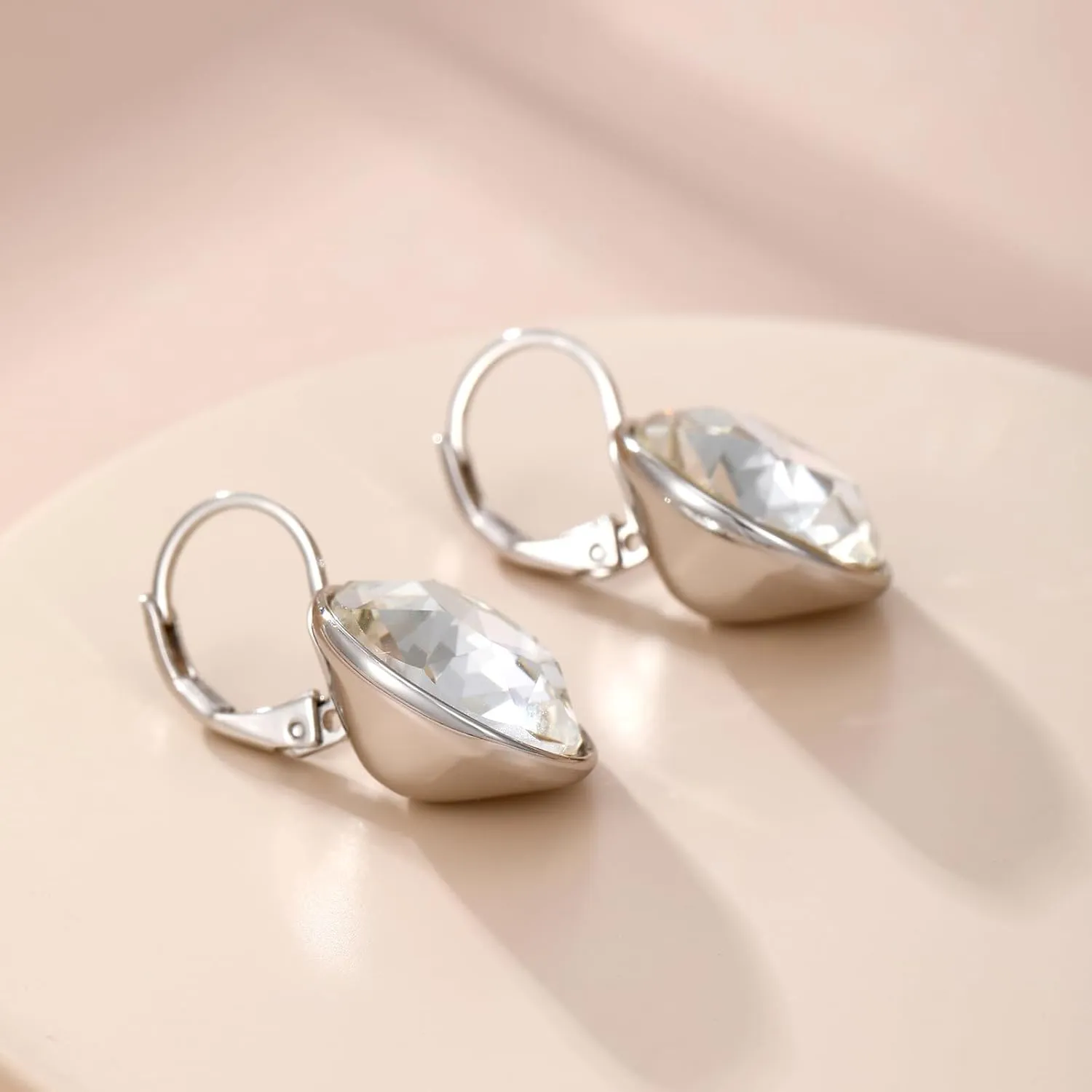 XUPING Round Crystal Leverback Earrings Sparkly Elegant Austrian Crystals 18K Platinum Plated Hypoallergenic Delicate Jewelry Gifts For Women Party