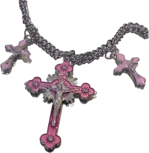 Y2k Cross Pendant Necklace for Women Gothic Pink Fashion Metal Chains Chokers Party Jewelry
