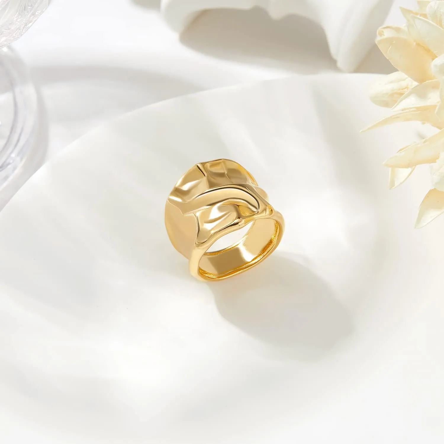 YADUDA Gold Silver Rings Set for Women Chunky Statement Rings ZC Dome Evil Eye Croissant ring Thick 18K Gold Plated Band Rings