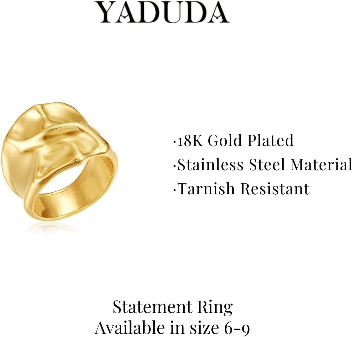 YADUDA Gold Silver Rings Set for Women Chunky Statement Rings ZC Dome Evil Eye Croissant ring Thick 18K Gold Plated Band Rings