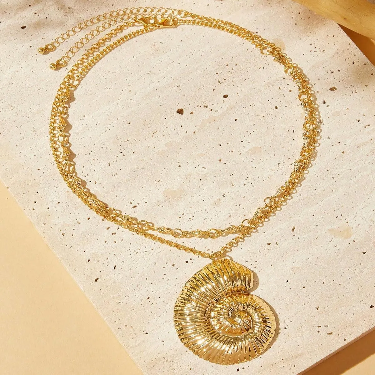 YANCHUN Shell Necklace Gold Seashell Necklace Starfish Conch Pandent Necklace Statement Trendy Jewelry Mermaid Beach Accessories Summer Stuff Dresses Accessories