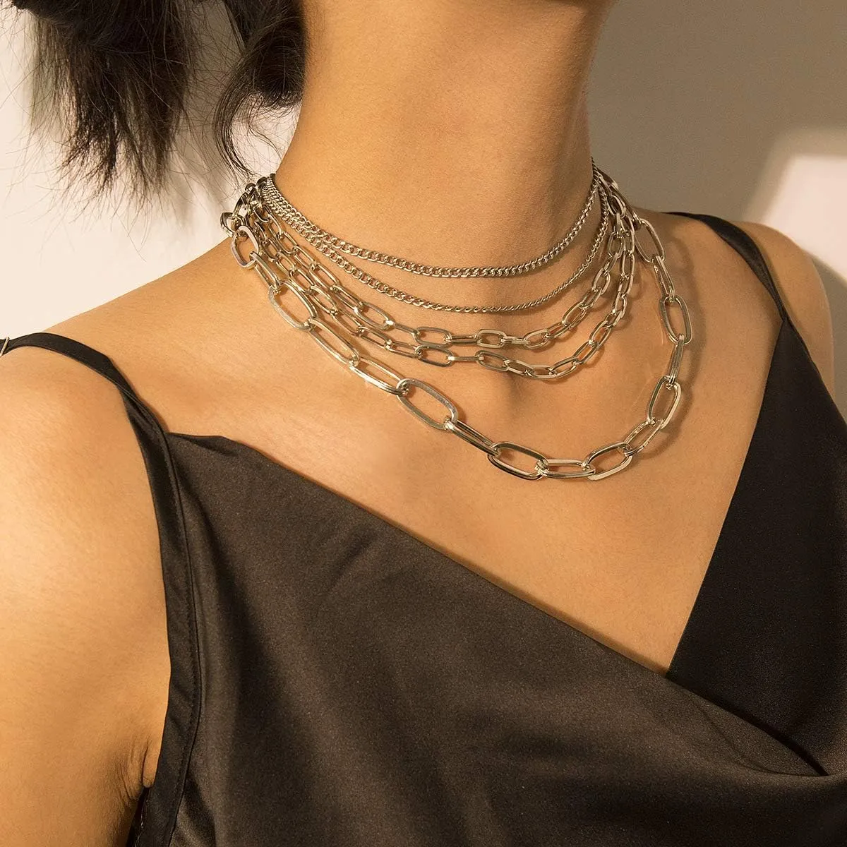 YERTTER Dainty Unique Punk Layering Chain Choker Necklace Boho Jewelry Set Layered Statement Chunky Chain Necklace for Women Manoho Charms Necklaces Jewelry