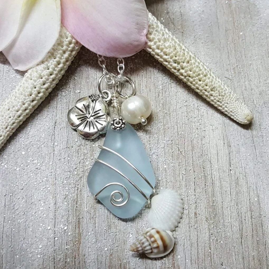 Yinahawaii Sea Glass Necklace, Hawaiian Jewelry For Women, Wire Wrapped Sea Glass Necklace, Unique Birthday Gift (Purple - February)