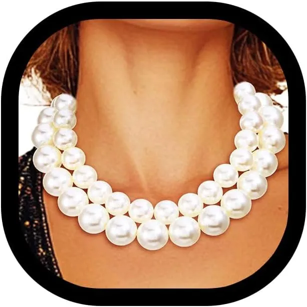 Zoestar Chunky Pearl Choker Necklace White Layered Big Pearls Necklaces Accessories for Women