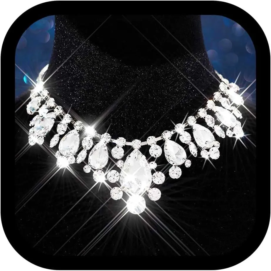 Zoestar Chunky Rhinestone Necklace Jewelry Silver Crystal Pendant Necklaces Prom Accessories for Women