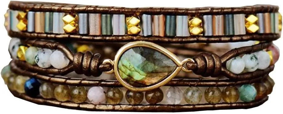 ZOSOJONA Boho Wrap Bracelets Natural Jasper Crystal Stone Variety Beads Strand Bracelet
