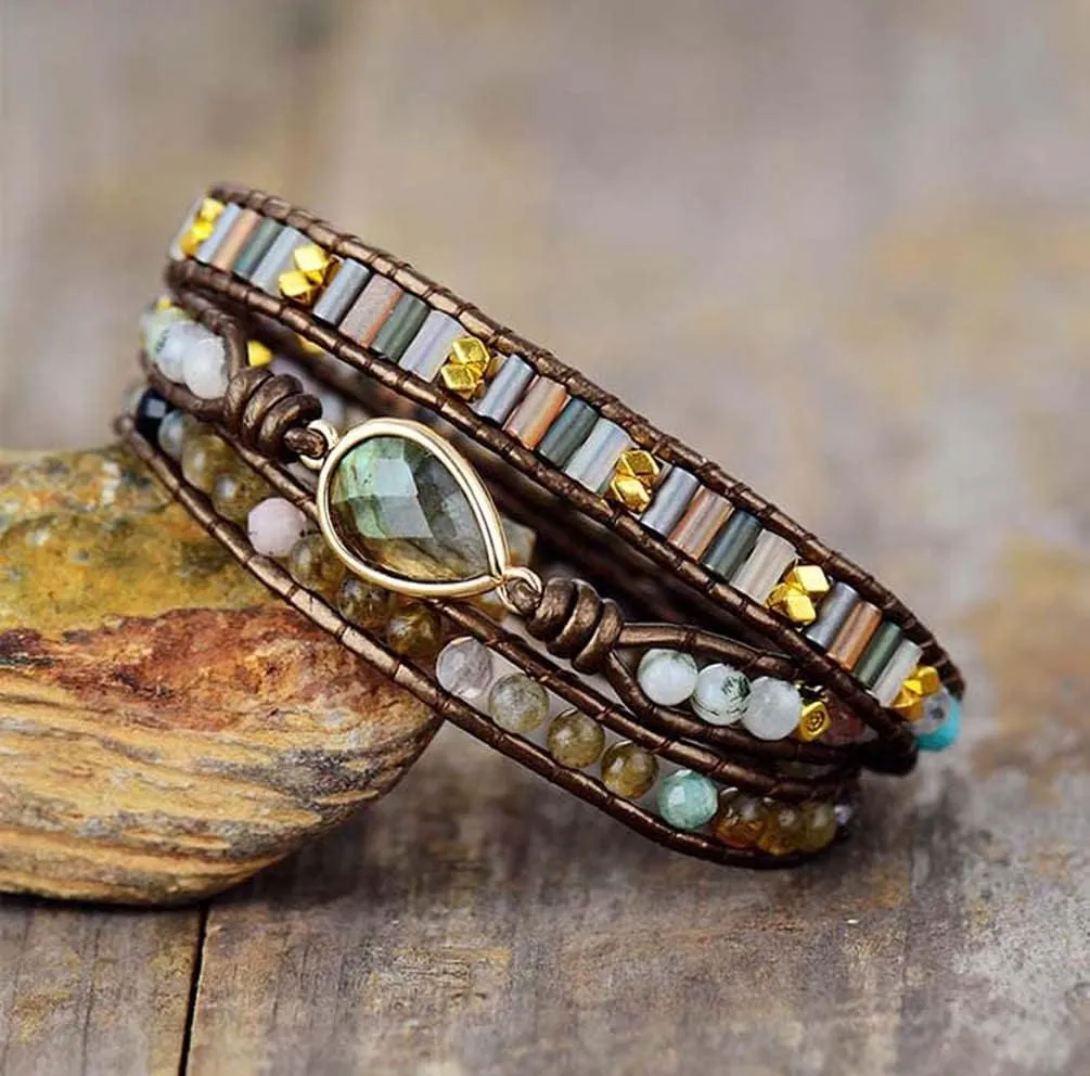 ZOSOJONA Boho Wrap Bracelets Natural Jasper Crystal Stone Variety Beads Strand Bracelet