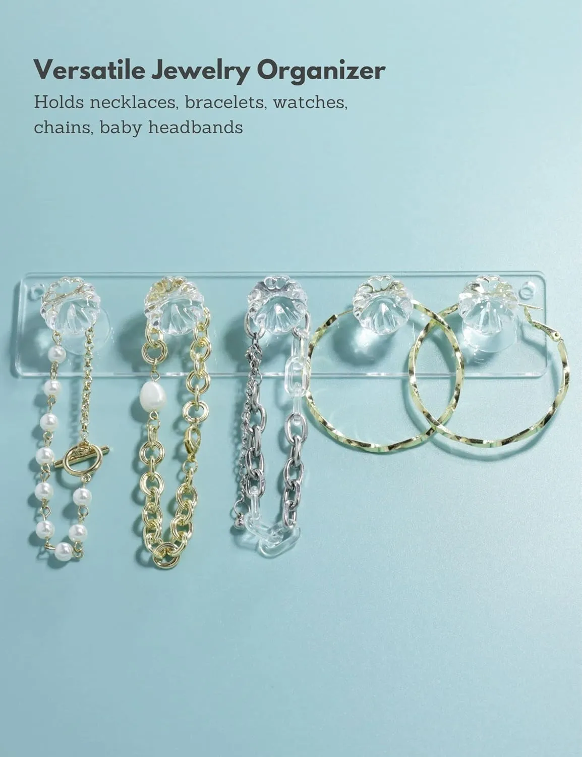 Zreal Necklace Hanger, Acrylic Necklace Holder Short with 5 Jewelry Hooks in Seashell Shape, Wall Mount Jewelry Hanger for Necklace, Bracelets, Chians (4-pack Clear)
