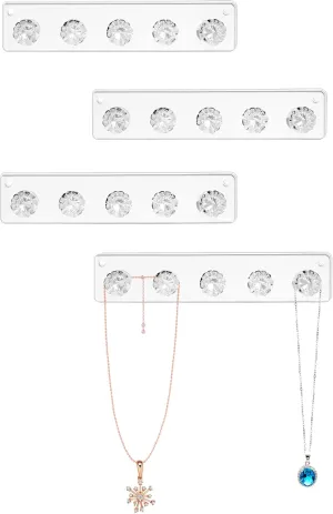 Zreal Necklace Hanger, Acrylic Necklace Holder Short with 5 Jewelry Hooks in Seashell Shape, Wall Mount Jewelry Hanger for Necklace, Bracelets, Chians (4-pack Clear)