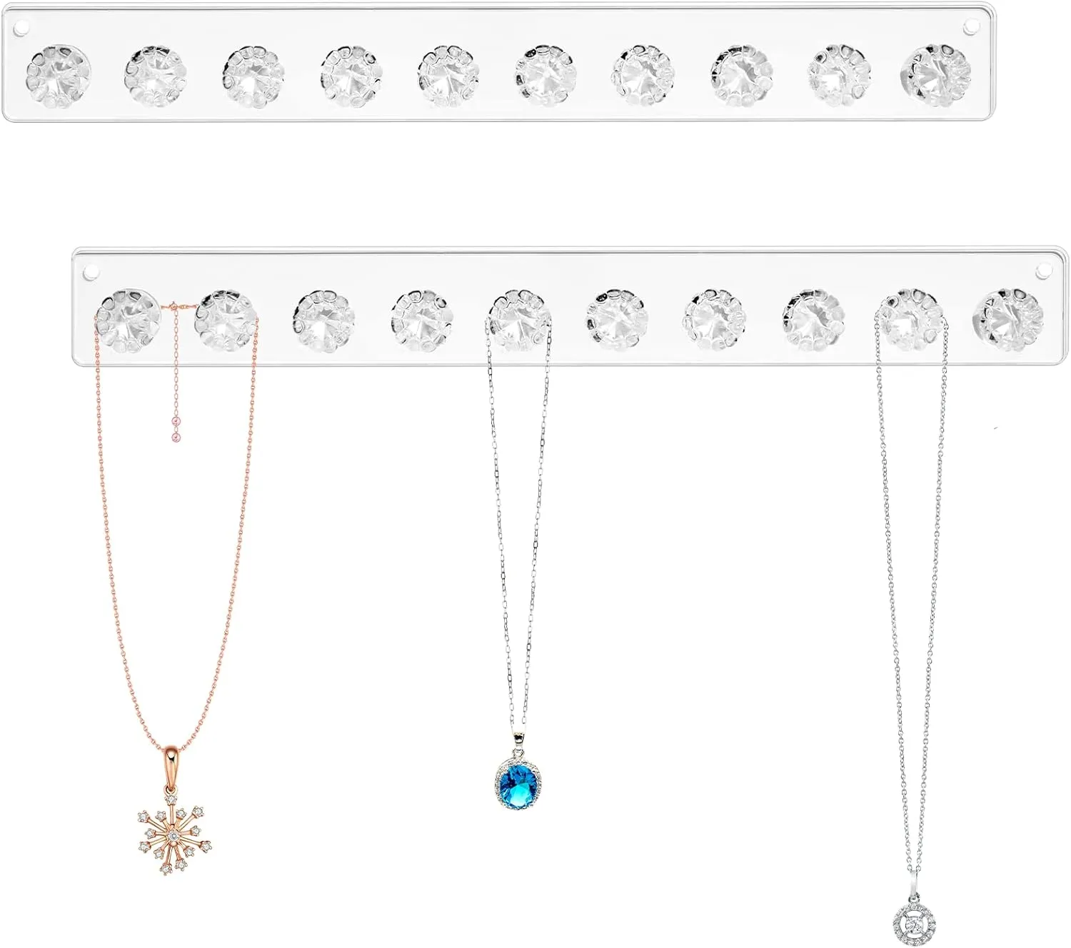 Zreal Necklace Holder, Acrylic Necklace Hanger, Wall Jewelry Organizer with 10 Jewelry Hooks in Seashell Shape (2-pack Clear)