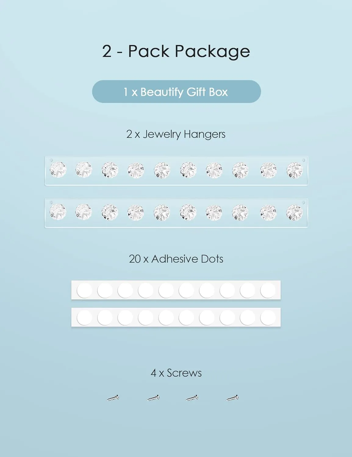 Zreal Necklace Holder, Acrylic Necklace Hanger, Wall Jewelry Organizer with 10 Jewelry Hooks in Seashell Shape (2-pack Clear)