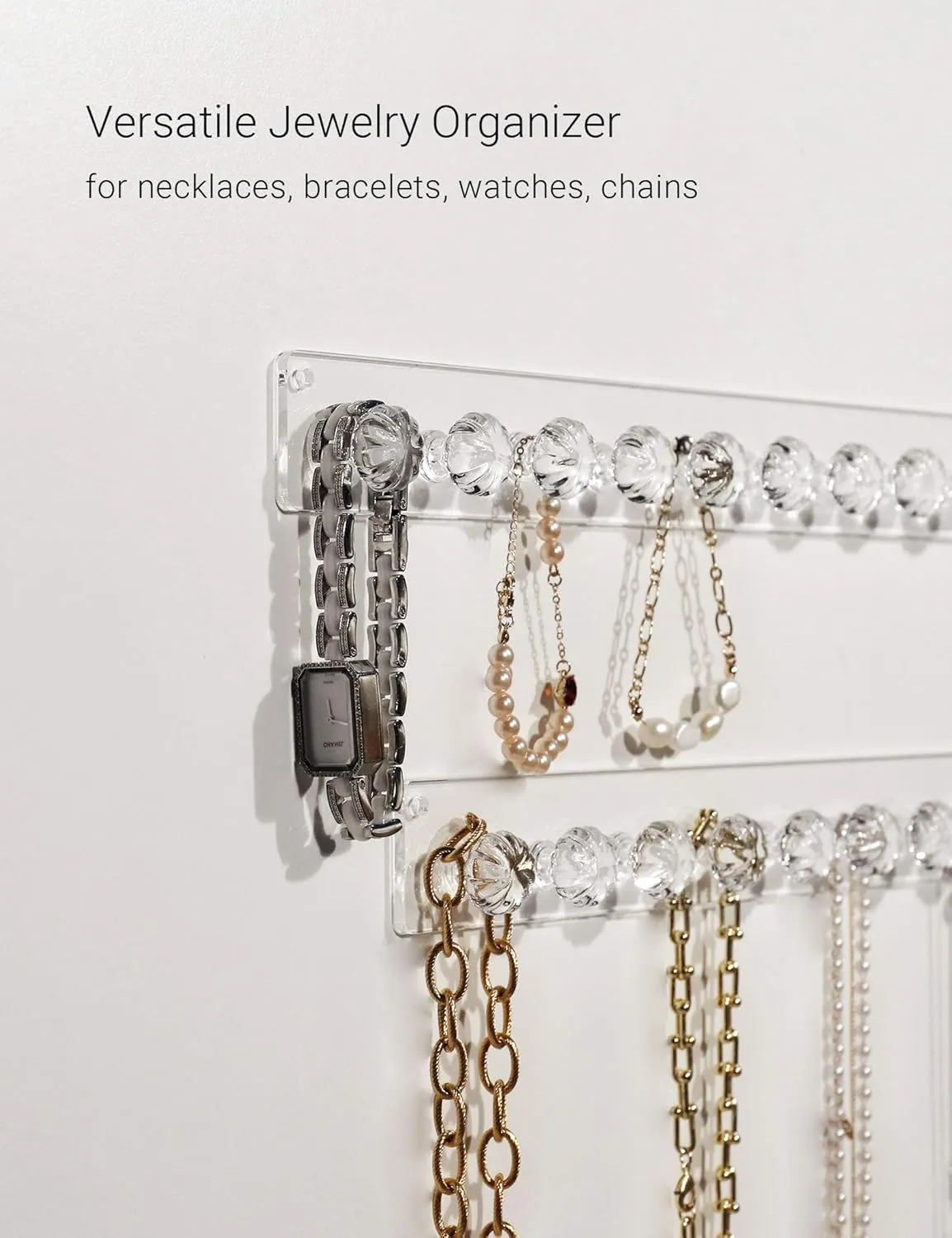 Zreal Necklace Holder, Acrylic Necklace Hanger, Wall Jewelry Organizer with 10 Jewelry Hooks in Seashell Shape (2-pack Clear)