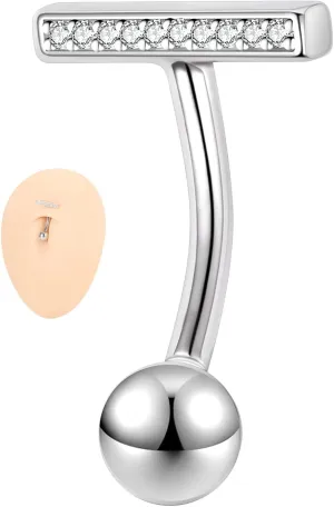 ZS 14G Small Belly Button Rings for Women, 16G 925 Sterling Silver Rook Eyebrow Piercing Jewelry, Simple Reverse Curved Navel Barbell Body Jewelry