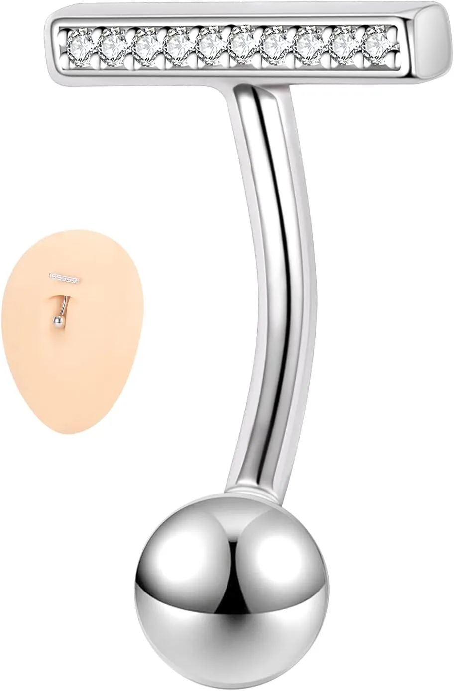 ZS 14G Small Belly Button Rings for Women, 16G 925 Sterling Silver Rook Eyebrow Piercing Jewelry, Simple Reverse Curved Navel Barbell Body Jewelry